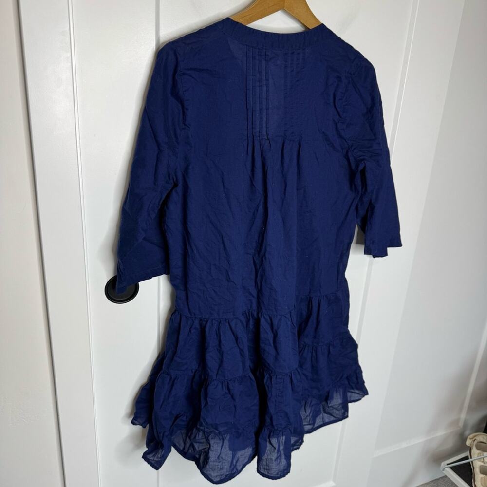 J. Crew Button Front Tiered Cover Up Dress Navy Blue 100% Cotton Voile Flowy M - Picture 7 of 7